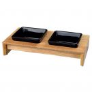 Napf-Set, Keramik/Holz, 2x0,2l, 28x5x15cm, Näpfe: schwarz
