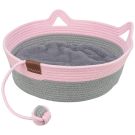 Katzenkorb, rund, mit Ball am Tau, ca. 38 cm, grau/rosa