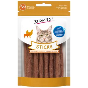 Dokas Cat Snack Sticks mit Hühnerbrust + Rinderleber 30g Dokas Cat Snack Sticks mit Hühnerbrust + Rinderleber 30g