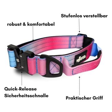 Woofed Nylon Tactical, Halsband, Griff, pink blue sky