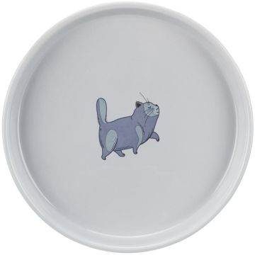 Napf, flach und breit, Katze, Keramik, 0,6 l / 23 cm, grau