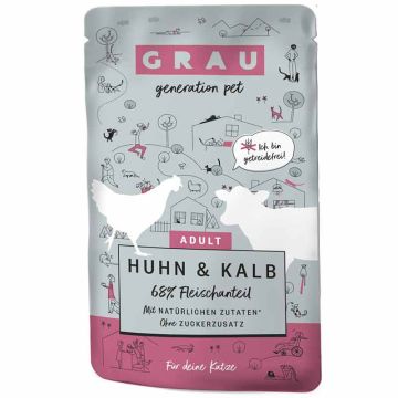 Grau Katze Adult Pouch Huhn und Kalb 125g
