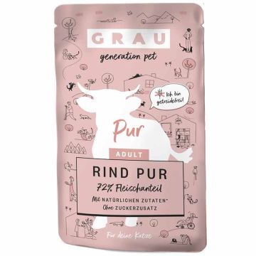 Grau Katze Adult Pouch Rind pur 125g