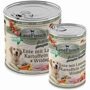 Landfleisch pur Ente mit Lamm, Kartoffeln u. Wildapfel