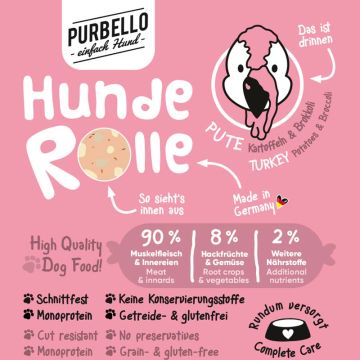 Purbello HundeRolle Pute mit Brokkoli und Kartoffeln