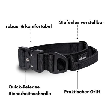 Woofed Nylon Tactical, Halsband, Griff, deep black