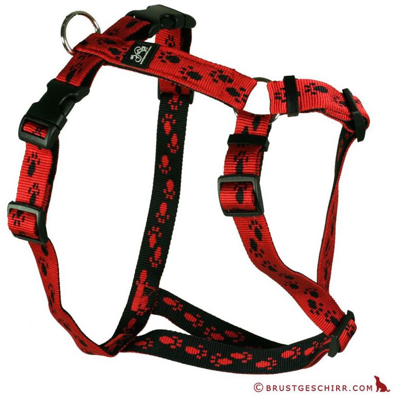 Feltmann Kreuzgeschirr 25mm/70-90cm ROT/SCHWARZE Pfötchen