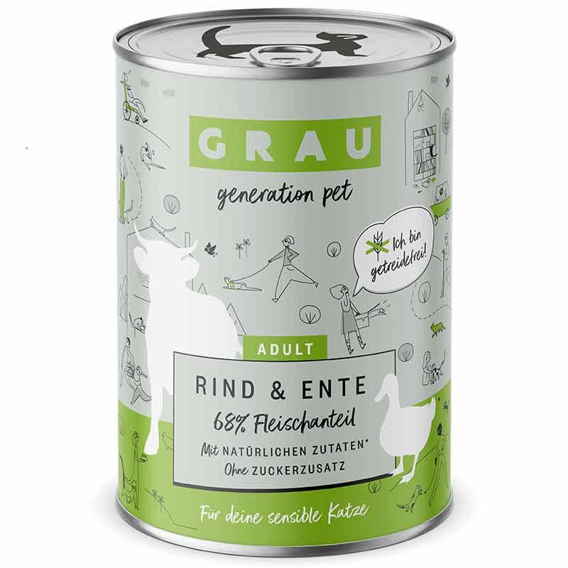 Grau Katze Adult Rind und Ente 400g