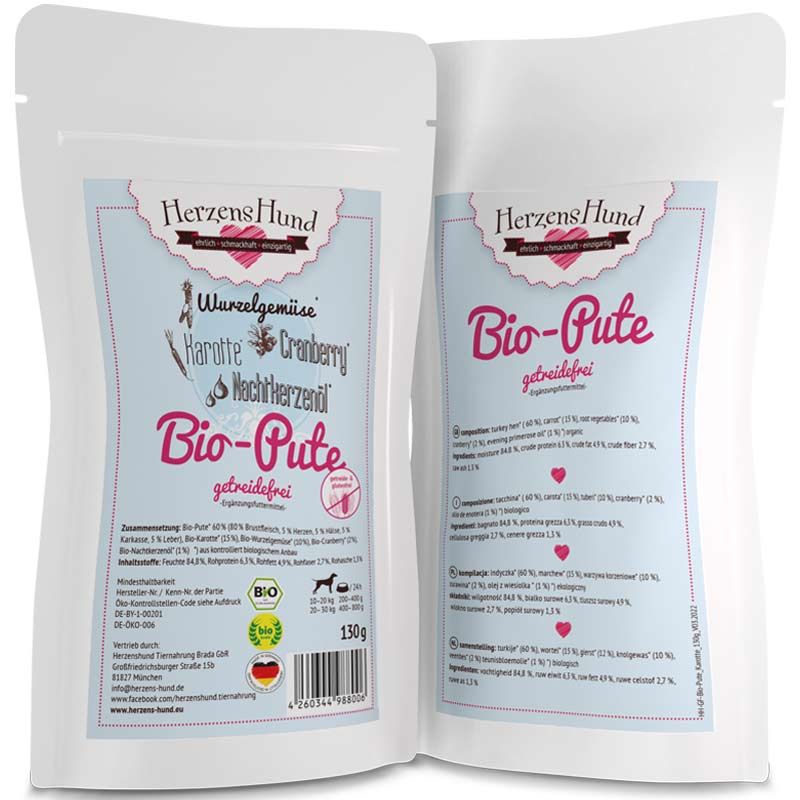 HerzensHund Bio-Pute mit Bio-Karotte -getreidefrei- 130g