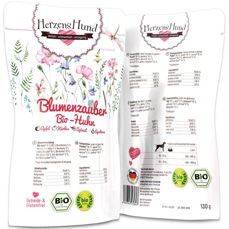 HerzensHund Blumenzauber - Bio-Huhn mit Bio-Apfel 130g