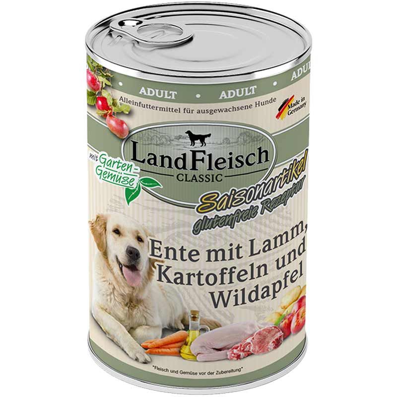 Landfleisch pur Ente mit Lamm, Kartoffeln u. Wildapfel 400g