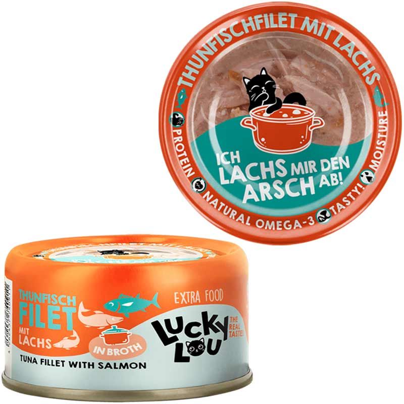 Lucky Lou Extrafood Thunfisch und Lachs in Broth 70g Dose
