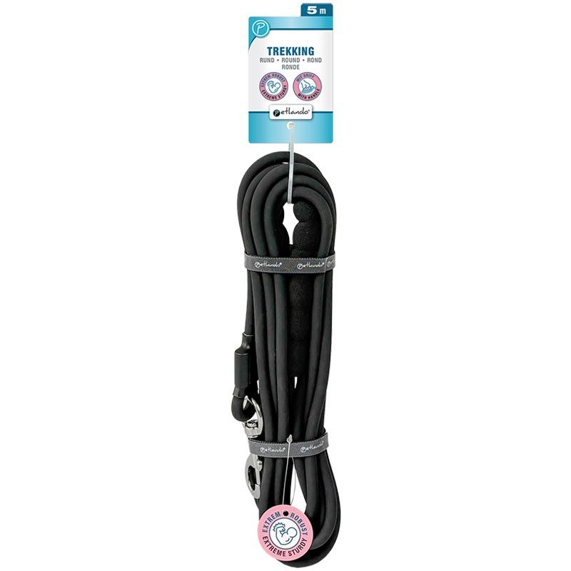 Petlando Trekking Leine Rund mit Griff, 5m, schwarz