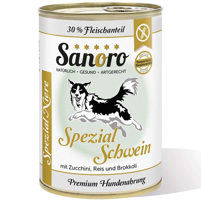 Sanoro Spezial Niere Schwein+Zucchini+Reis+Brokkoli 400g