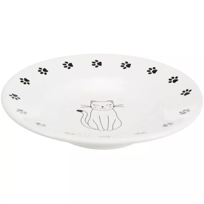 Napf, flach, Katze/Pfoten, Keramik, 0,2 l / 15 cm, wei