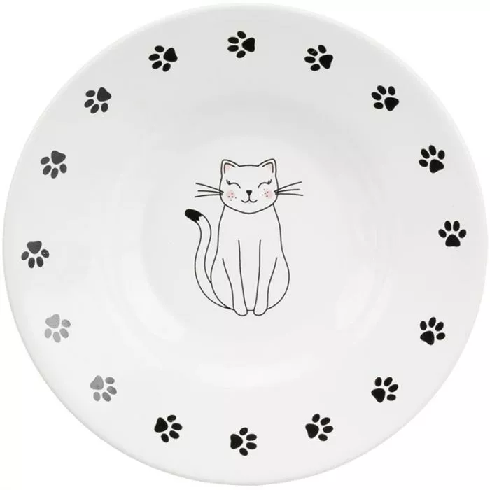 Napf, flach, Katze/Pfoten, Keramik, 0,2 l / 15 cm, wei