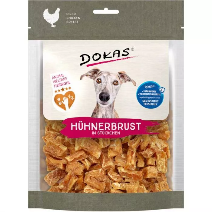 Dokas Dog Snack Hühnerbrust in Stückchen - Tierwohl 170g Dokas Dog Snack Hühnerbrust in Stückchen - Tierwohl 170g