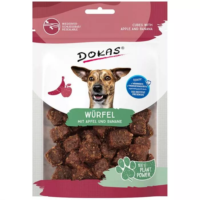 Dokas Dog Snack Würfel mit Apfel und Banane 105g Dokas Dog Snack Würfel mit Apfel und Banane 105g