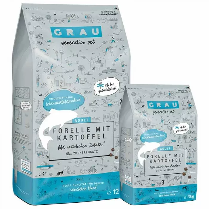 Grau Hund Adult Forelle mit Kartoffel Grau Hund Adult Forelle mit Kartoffel