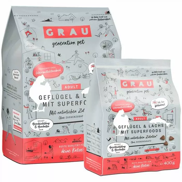 Grau Katze Adult Geflügel und Lachs mit Superfoods Grau Katze Adult Geflügel und Lachs mit Superfoods