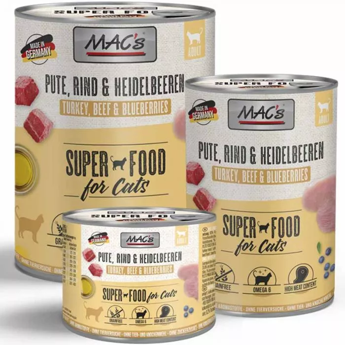 Macs Cat Dose Pute, Rind und Heidelbeeren
