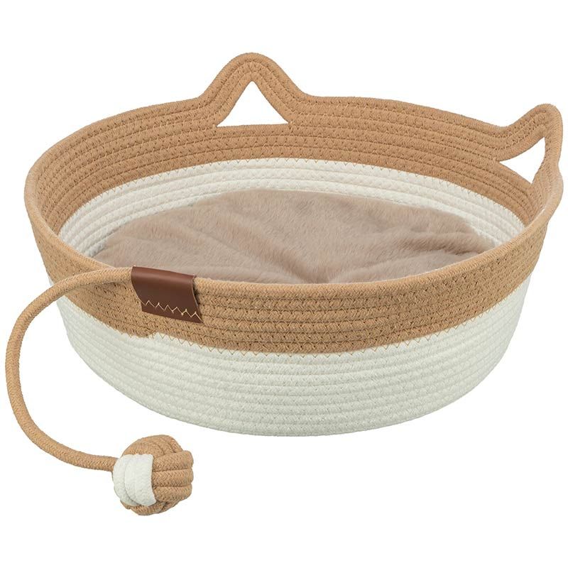 Katzenkorb, rund, mit Ball am Tau, ca. 38 cm, braun/creme