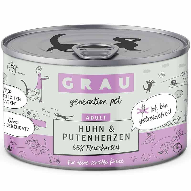 Grau Katze Adult Huhn und Putenherzen 200g