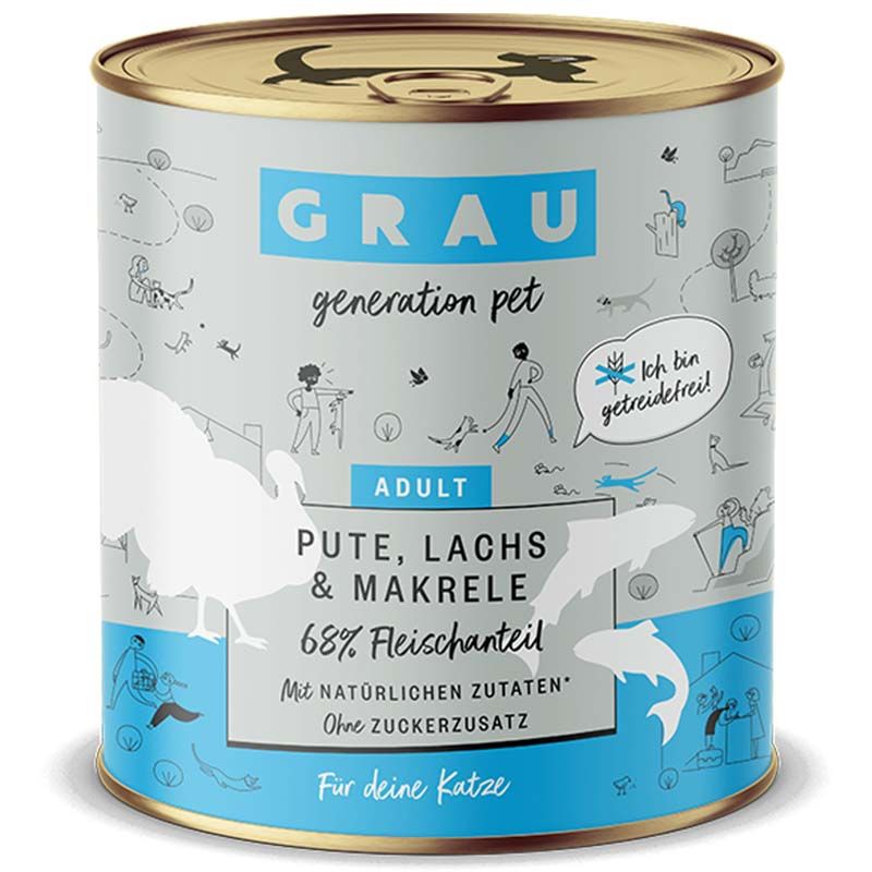 Grau Katze Adult Pute mit Lachs und Makrele 800g