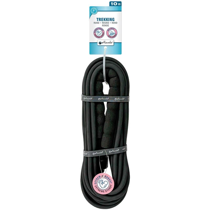 Petlando Trekking Leine Rund mit Griff, 10m, schwarz