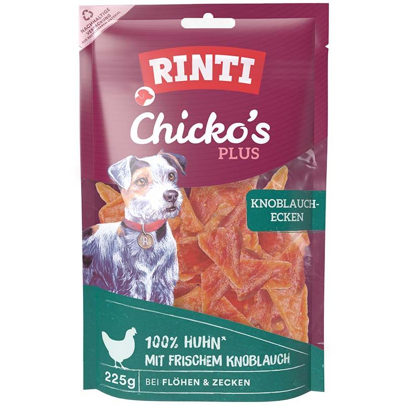 Rinti Snack Chickos Plus Huhn mit Knoblauch-Ecken 225g