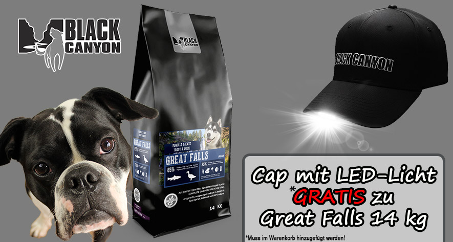 Cap mit LED-Licht Gratis zum 14 kg Sack Black Canyon Great hinzufügbar.
