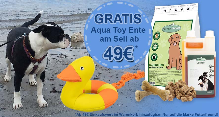Ab 49 Euro Einkaufswert der Marke Futterfreund - Hundespielzeug Aqua Toy Ente im Warenkorb hinzufügbar.