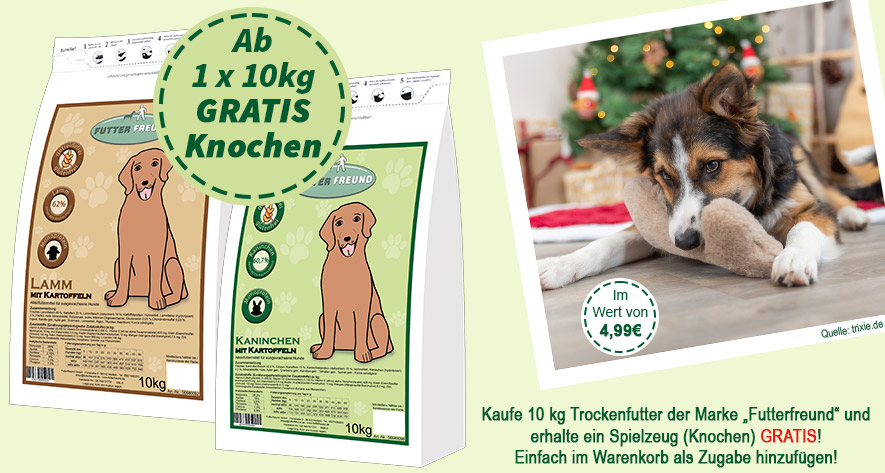 Futterfreund Trockenfutter 10 kg - Zugabe Spielzeug Knochen ab Einkauf von 10 kg Trockenfutter der Marke Futterfreund