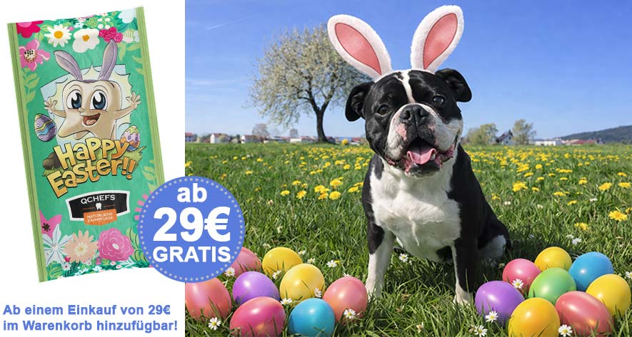Ab 29€ Warenwert - Qchefs Glückstüte Ostern Hund gratis im Warenkorb hinzufügbar.