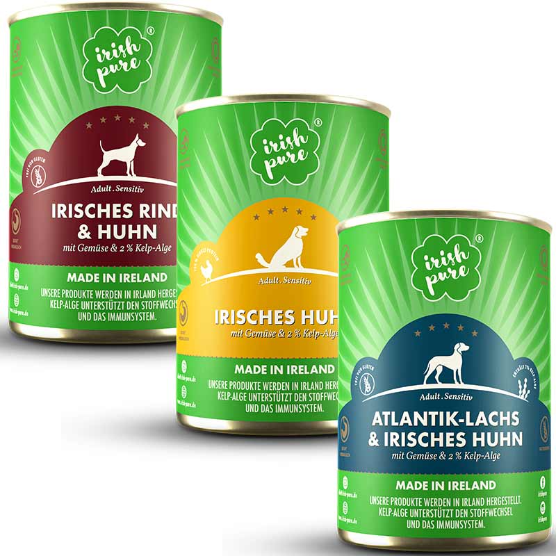 Verschiedene Nassfutter Dosen von Irish Pure