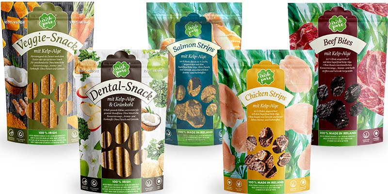 Die verschiedenen Snacks von Irish Pure aufgereiht